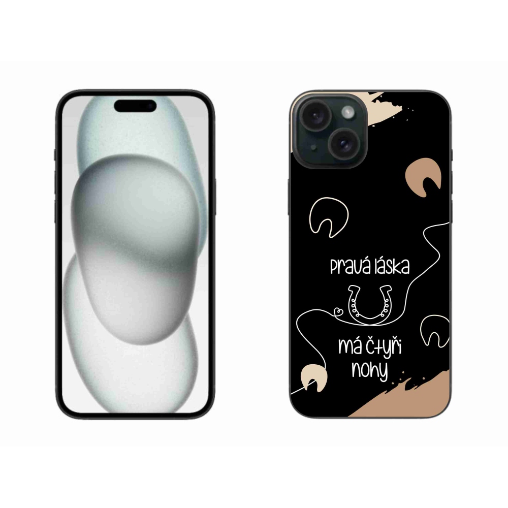 Gélový kryt mmCase na iPhone 15 Plus - konský motív čierne pozadie