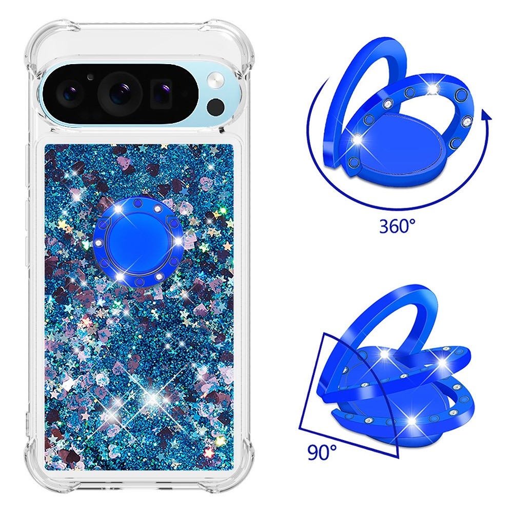 Glitt presýpací gélový obal s krúžkom na prst na Google Pixel 10 - modrý/srdiečka