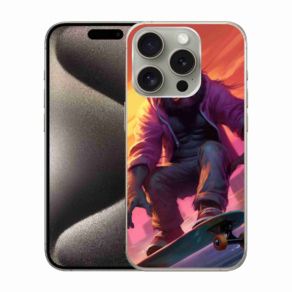Gélový kryt mmCase na iPhone 15 Pro - gorila na skateboarde