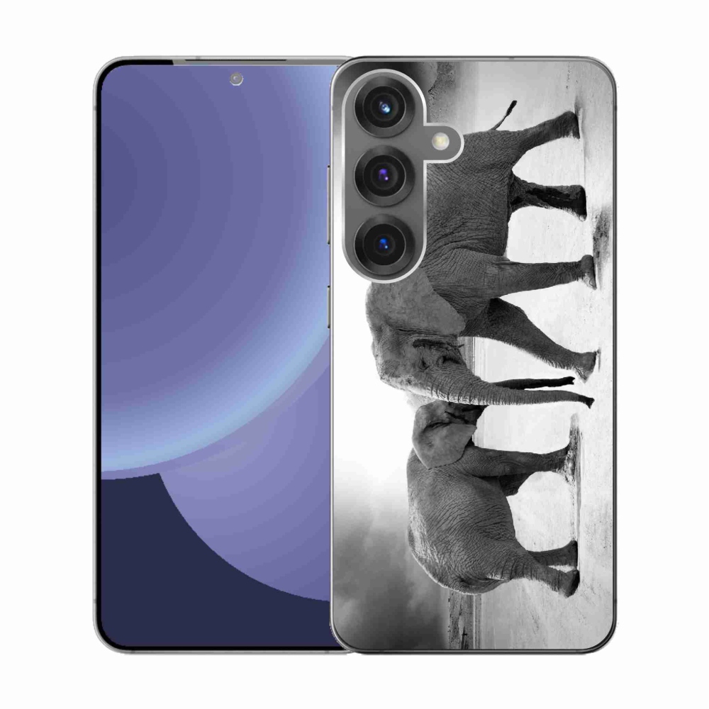 Gélový kryt mmCase na Samsung Galaxy S25 - čiernobieli slony