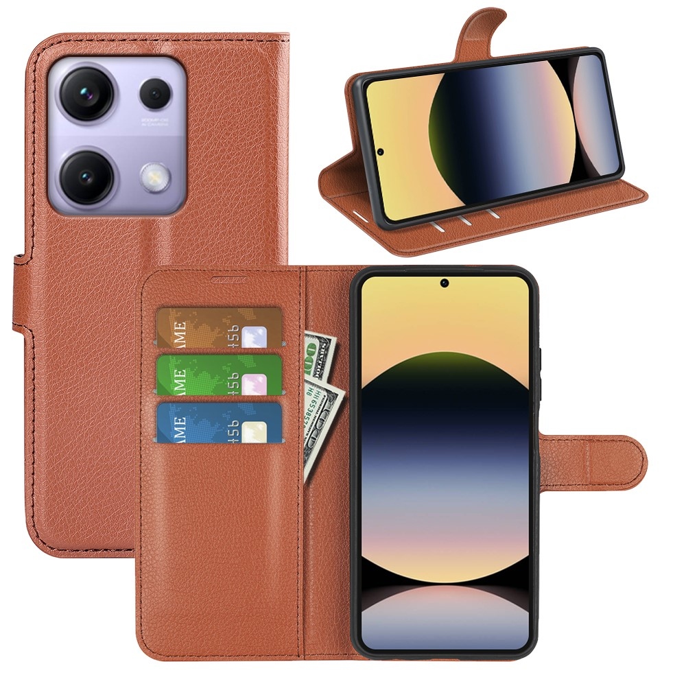 Litchi knižkové puzdro na Xiaomi Redmi Note 14S - hnedé