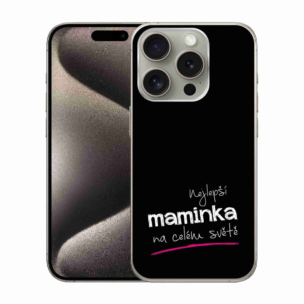 Gélový kryt mmCase na iPhone 15 Pro - najlepšia mamička 4 čierne pozadie