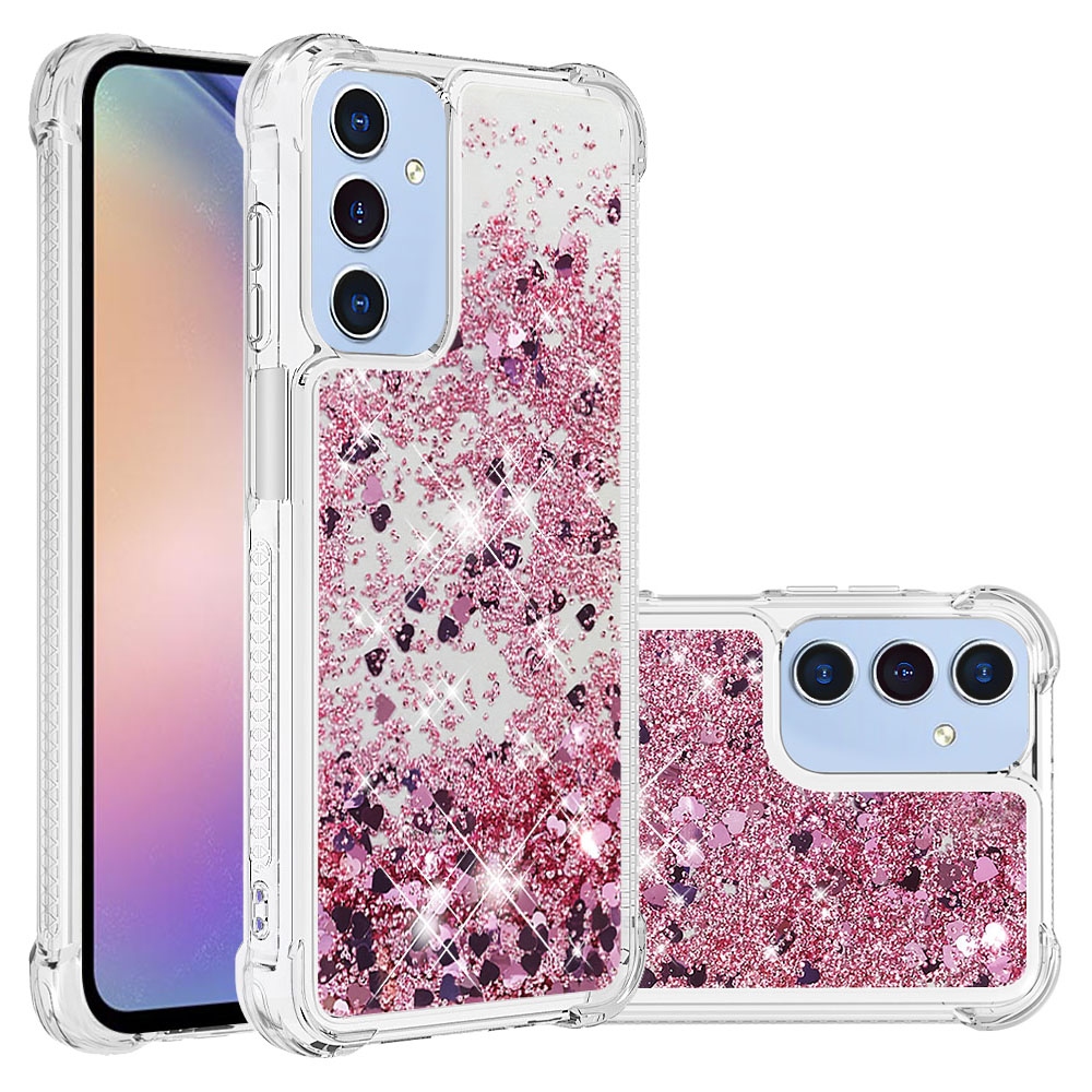 Glitter presýpacie gélový obal na Samsung Galaxy A17 5G - ružovozlatý/srdiečka