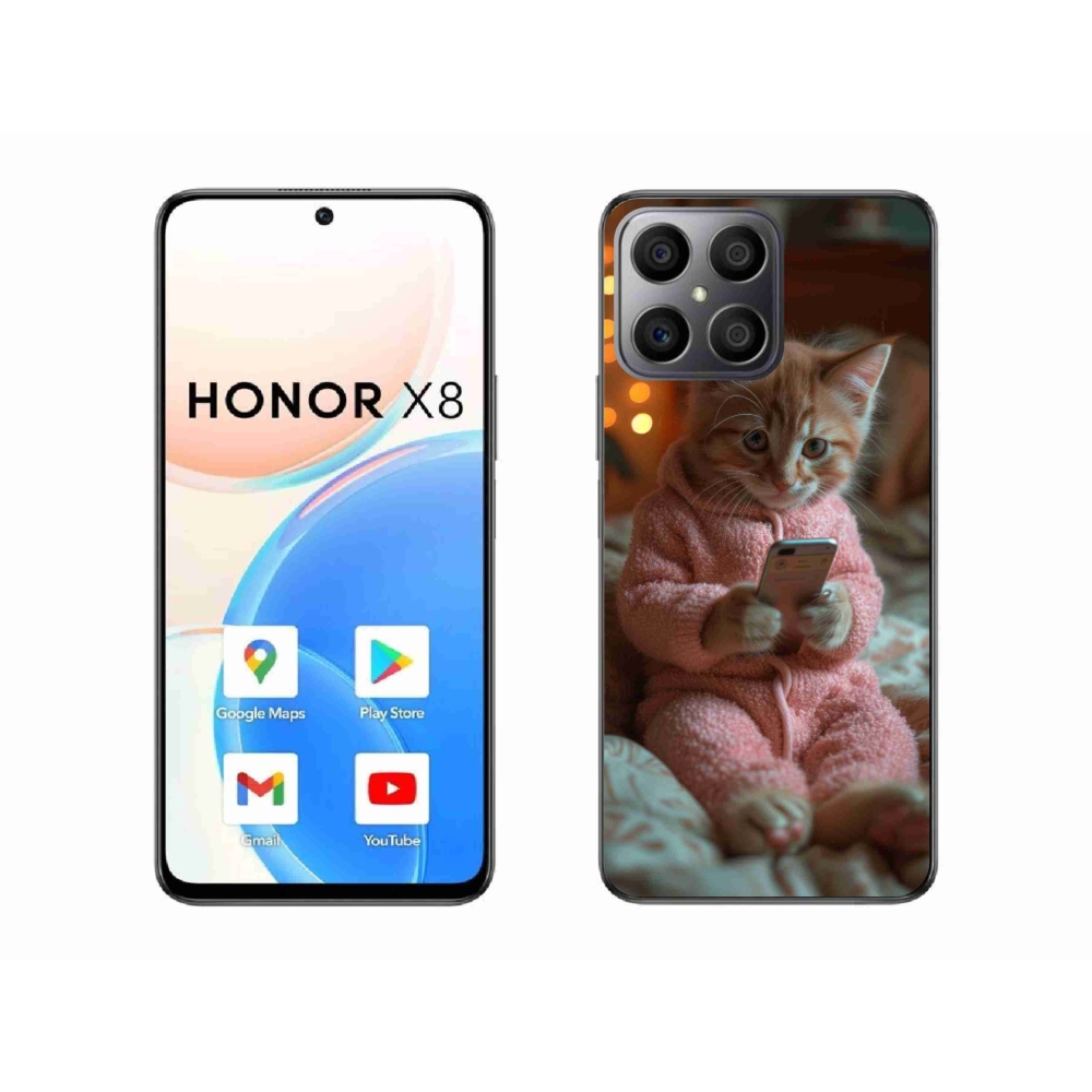 Gélový kryt mmCase na Honor X8 - mačiatko s mobilom