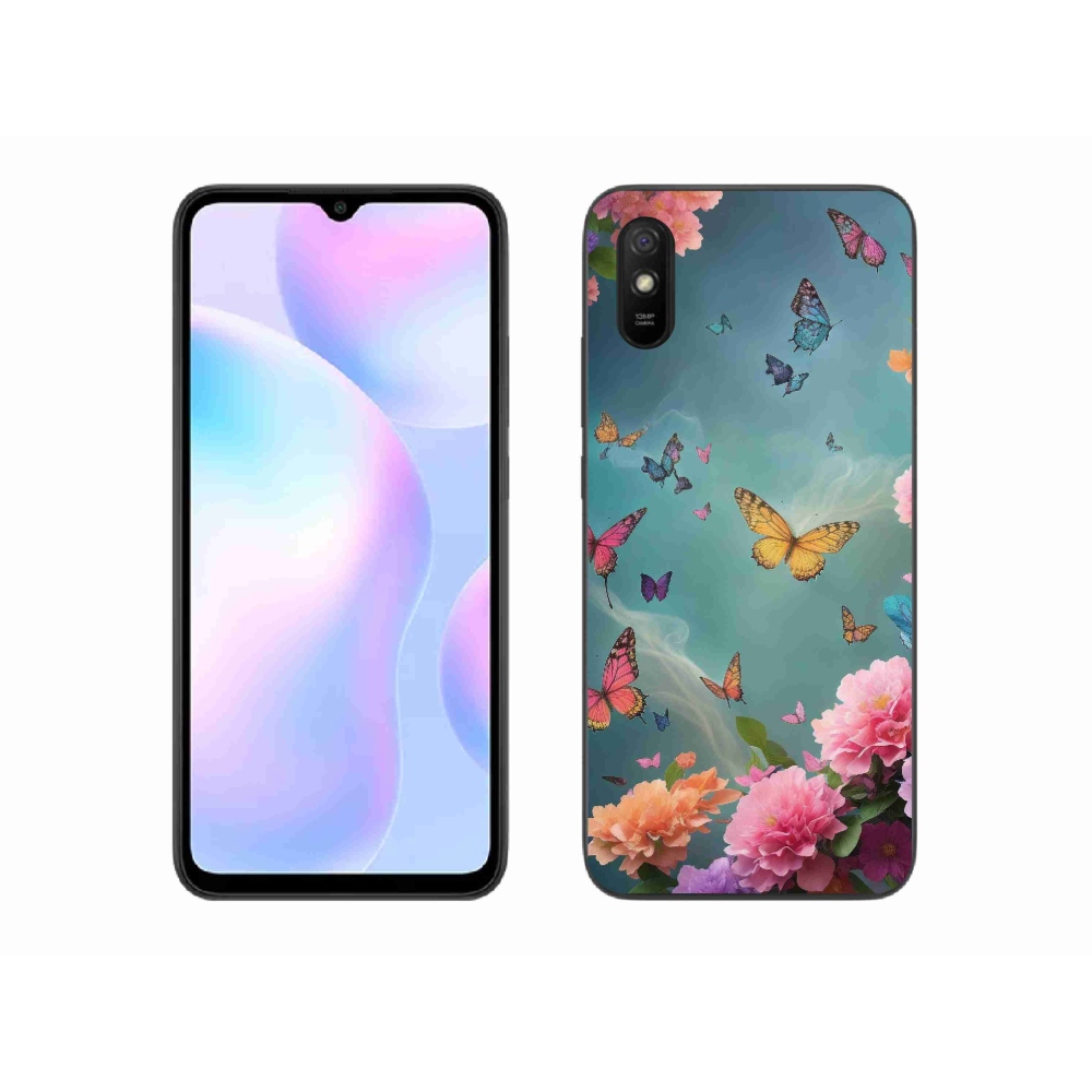 Gélový kryt mmCase na Xiaomi Redmi 9A - farebné kvety a motýle