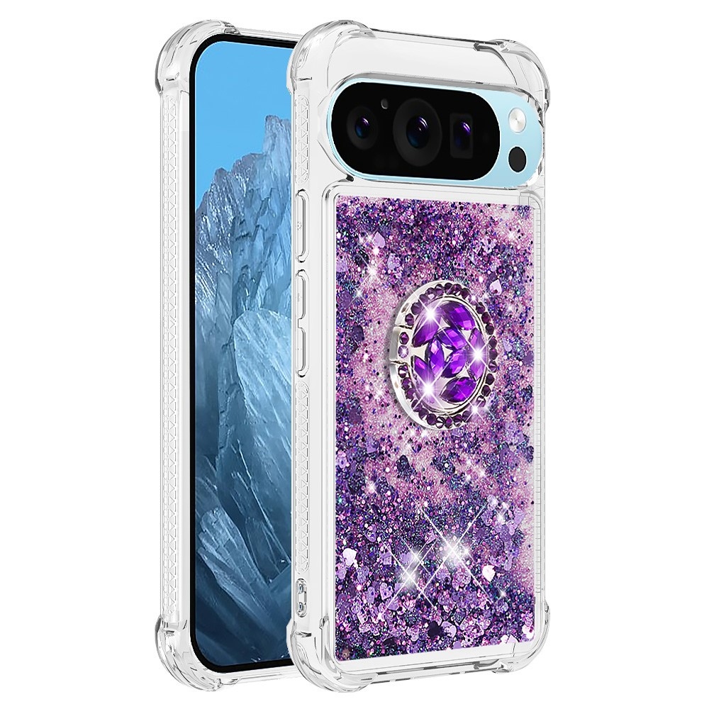 Glitt presýpací gélový obal s krúžkom na prst na Google Pixel 10 - tmavofialový/srdiečka