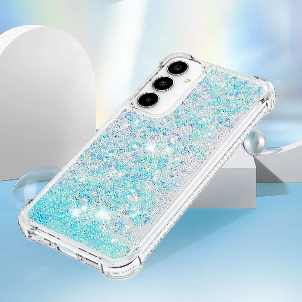 Glitter presýpacie gélový obal na mobil Samsung Galaxy A36 5G - modrý/hviezdičky