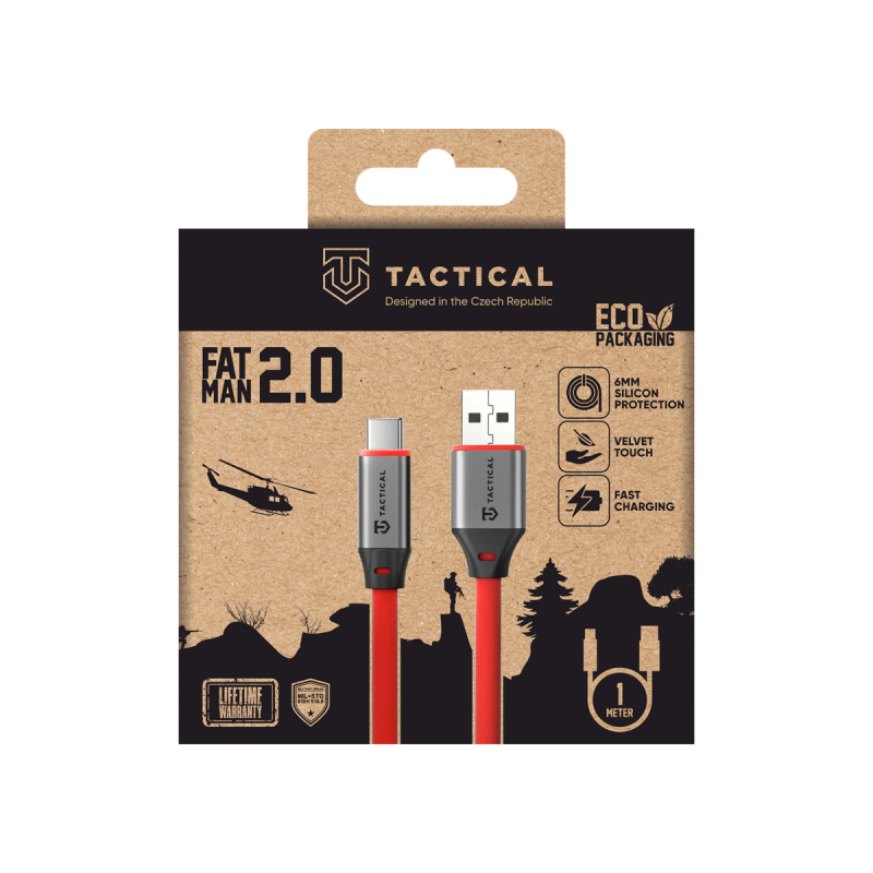 Taktický kábel Fat Man 2.0 USB-A/USB-C 1 m červený