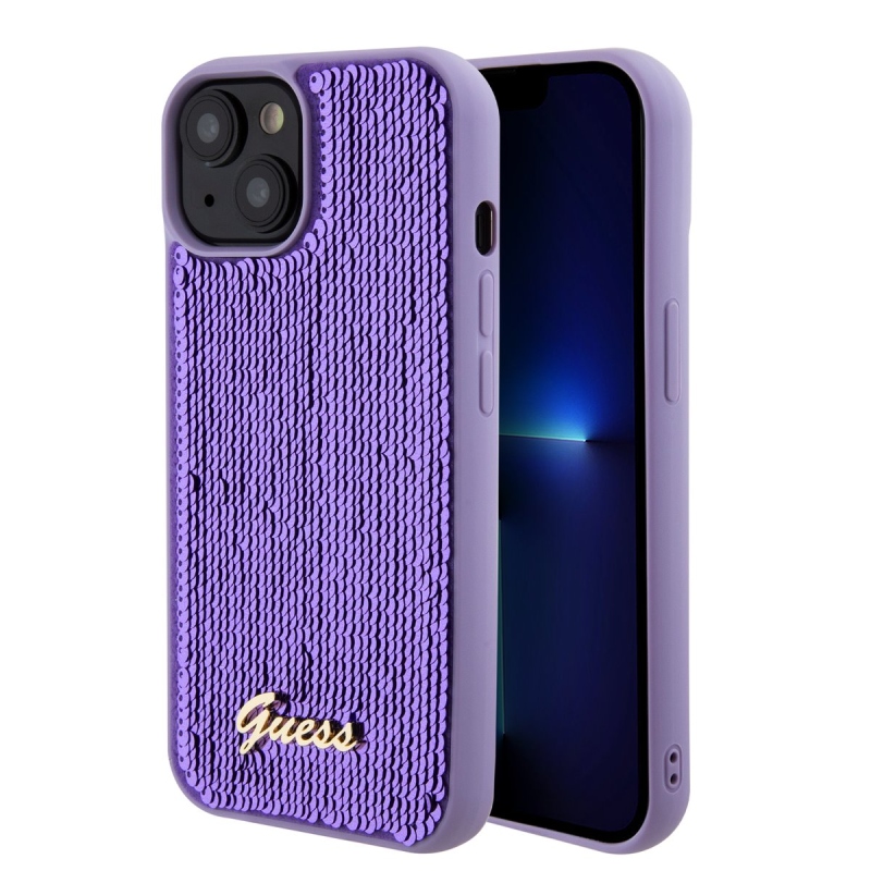 Guess Sequin Script Logo Zadný Kryt pre iPhone 15 Plus Purple