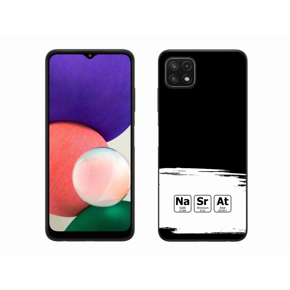 Gélový kryt mmCase na Samsung Galaxy A22 5G - chemické prvky bieločierne pozadie