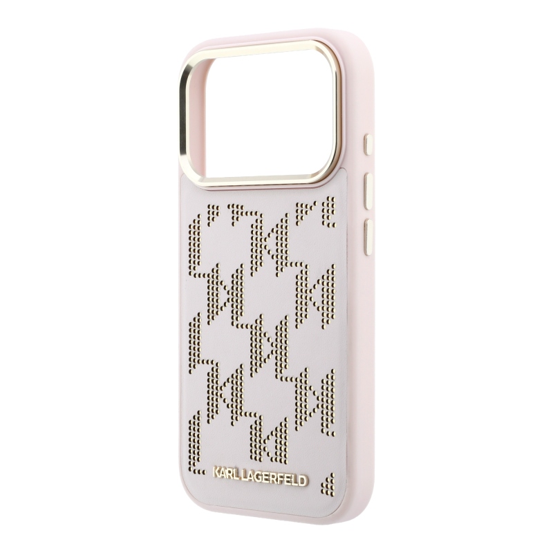 Karl Lagerfeld PU perforovaný Monogram MagSafe zadný kryt pre iPhone 17 Pro Max ružový
