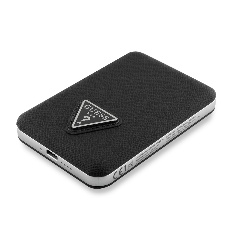 Guess PU Grained Triangle Logo MagSafe Powerbanka 5000mAh Black