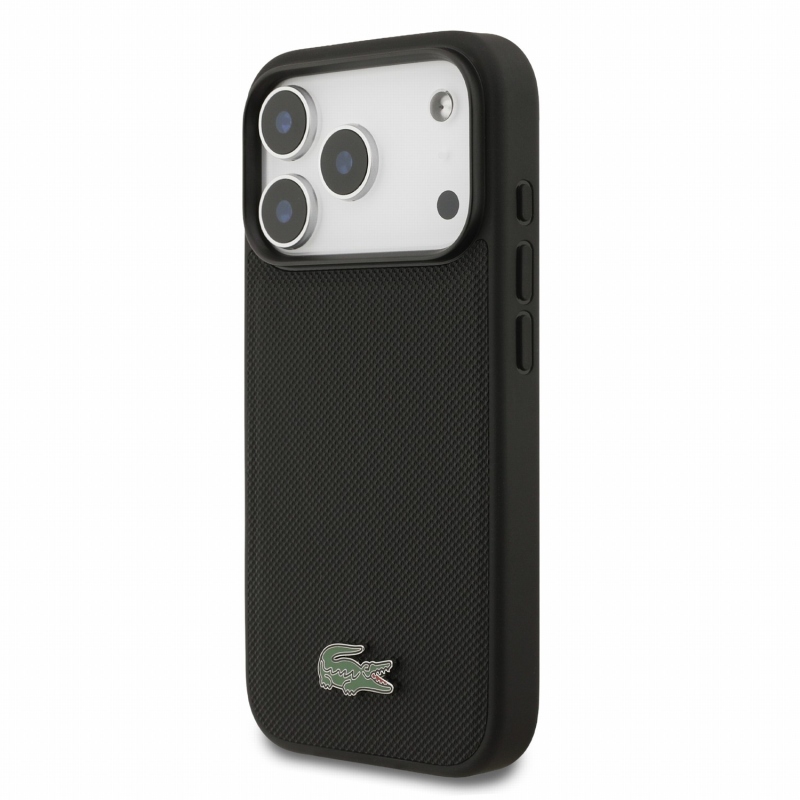 Lacoste PVC Iconic Petit Pique Metal Logo MagSafe zadný kryt pre iPhone 18 Pro, čierny