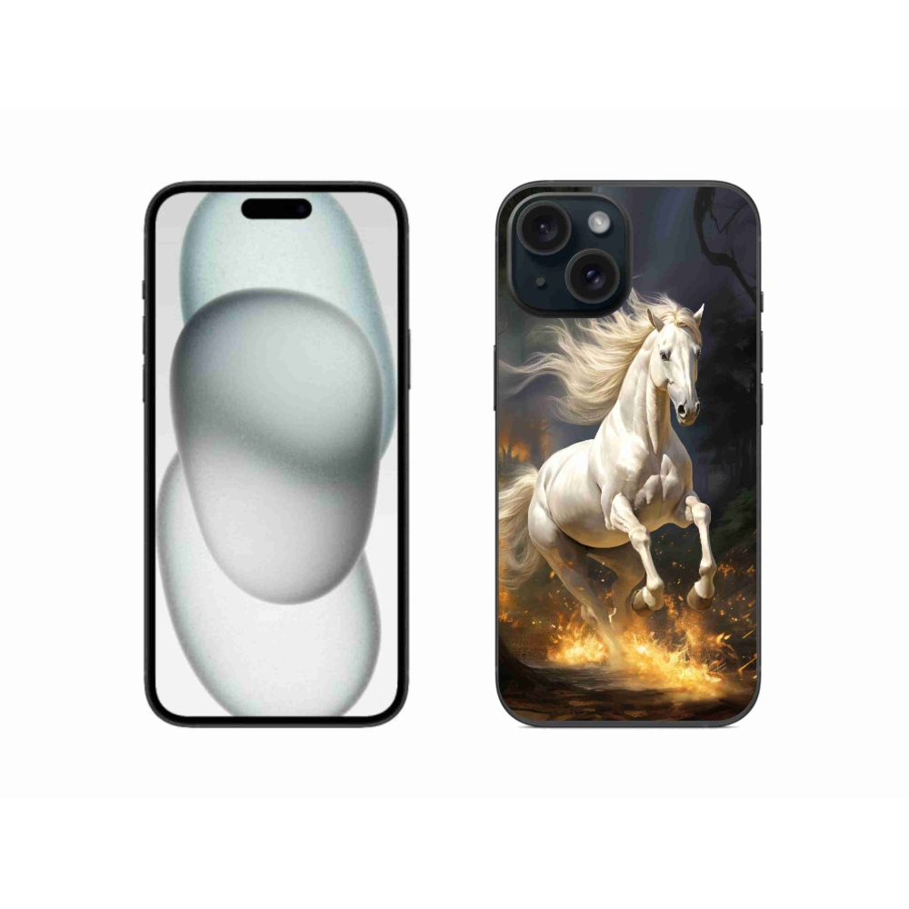 Gélový kryt mmCase na iPhone 15 - biely kôň 2