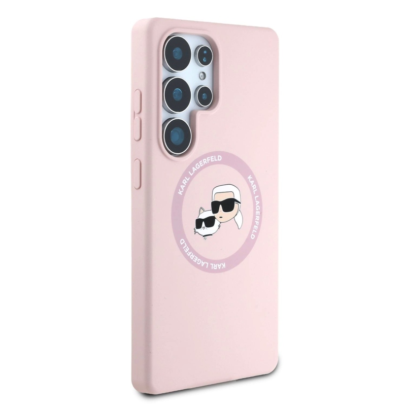 Karl Lagerfeld Liquid Silicone K&CH Heads MagSafe Zadný Kryt pre Samsung Galaxy S25 Ultra Pink