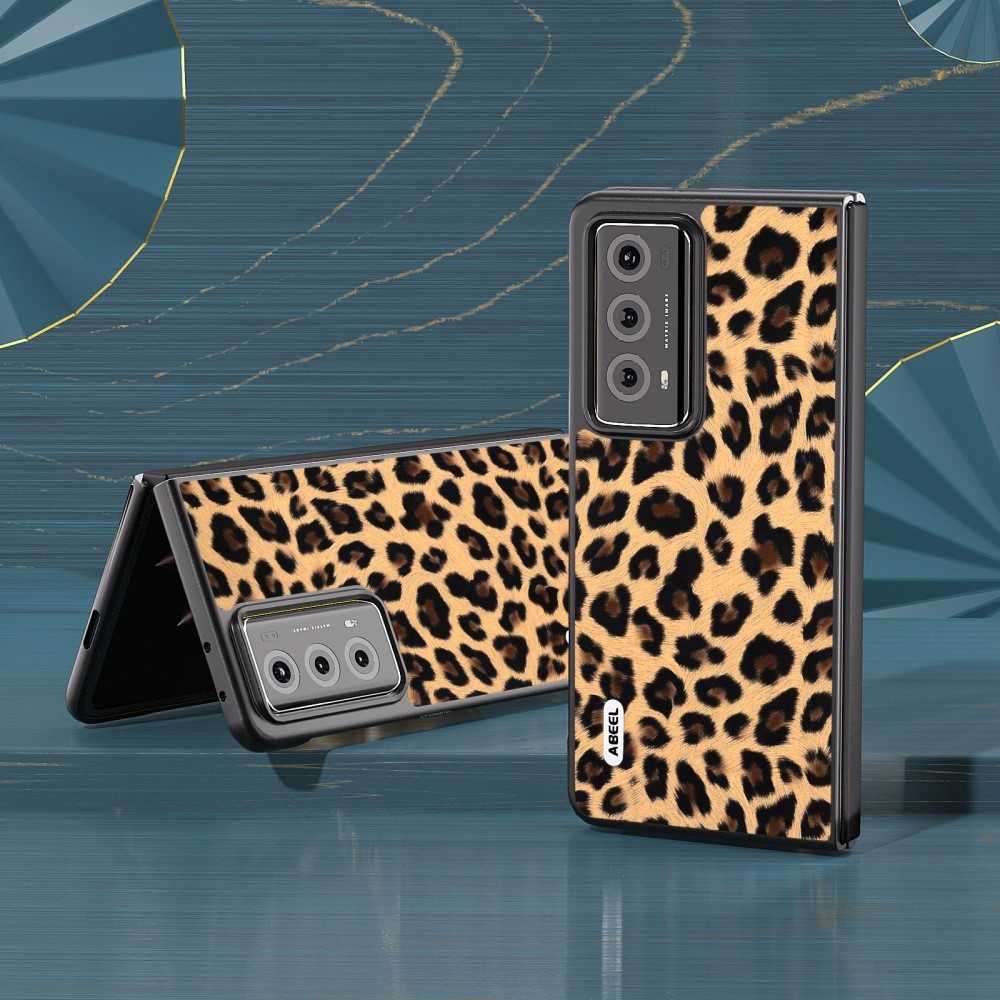 Leopard plastové púzdro s umelou kožou na Honor Magic V2 - champagne