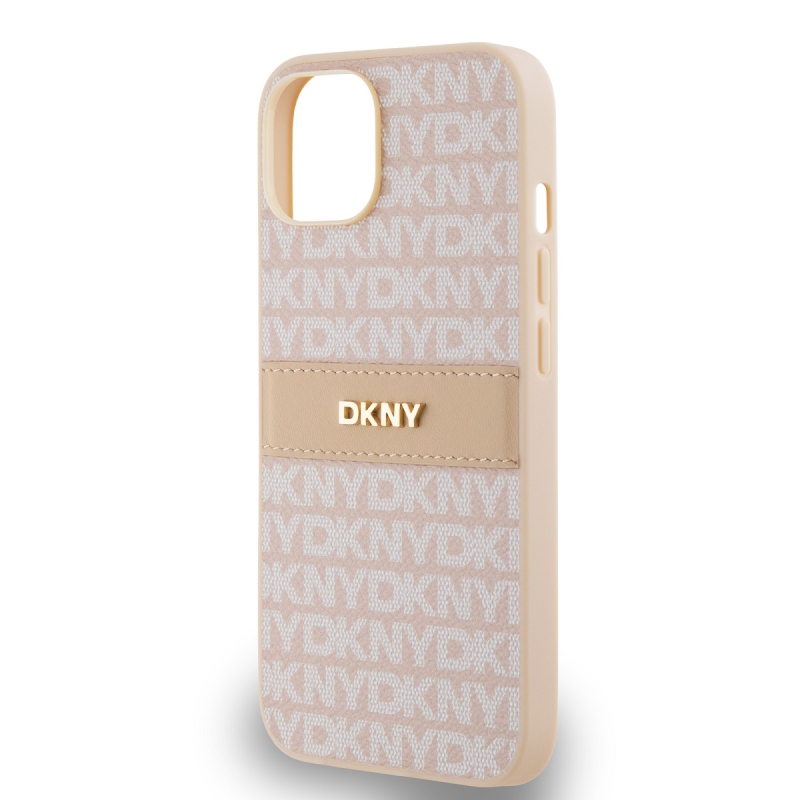 DKNY PU Leather Repeat Pattern Tonal Stripe Zadný Kryt pre iPhone 14 Pink