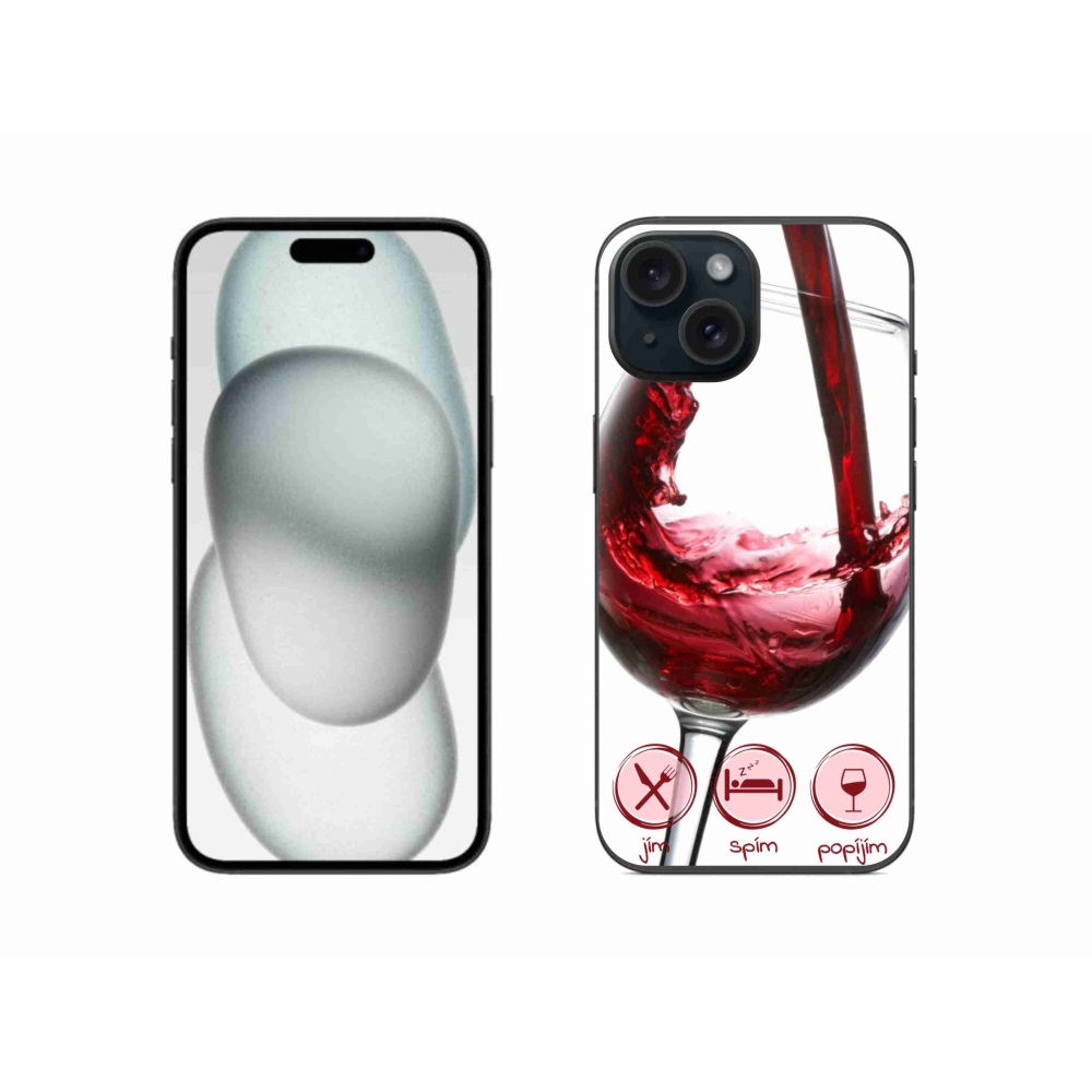 Gélový obal mmCase na iPhone 15 - pohár vína červené