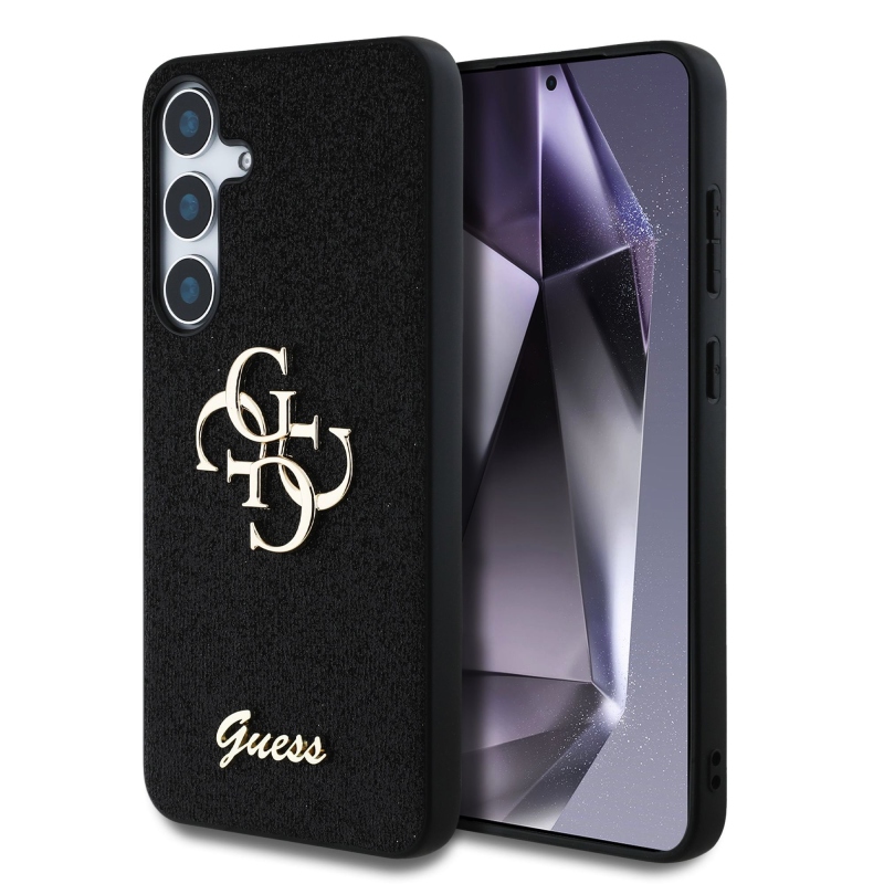 Guess PU Fixed Glitter 4G Metal Logo Zadný Kryt pre Samsung Galaxy S25 Black