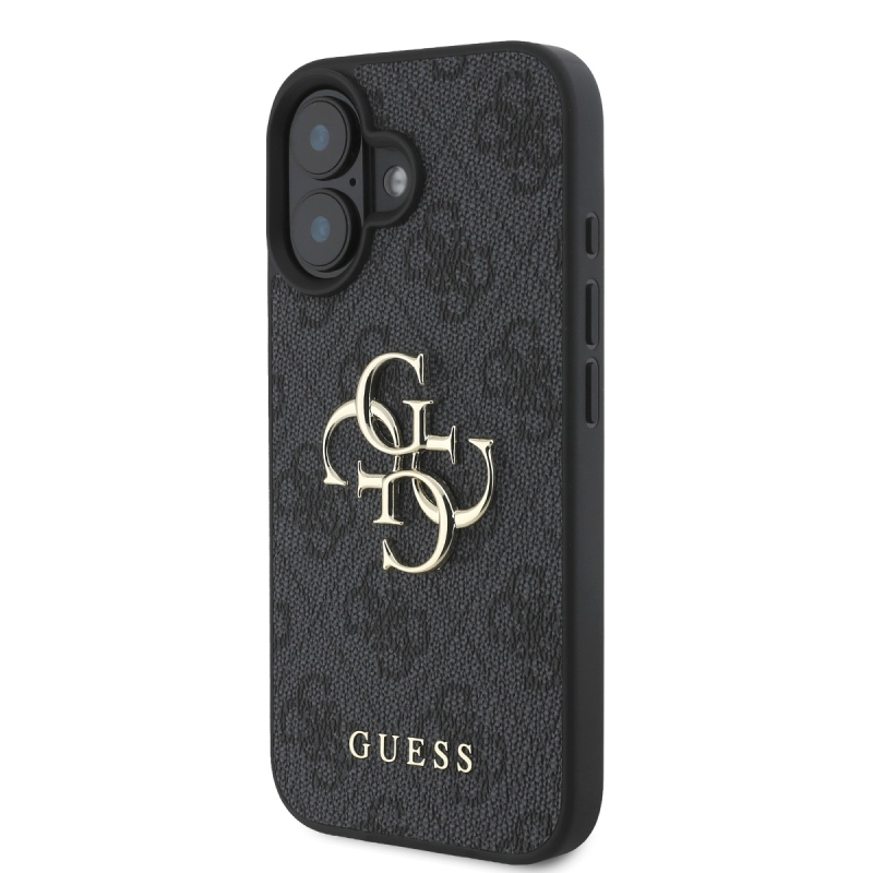 Guess PU 4G Metal Logo Zadný Kryt pre iPhone 16 Plus Grey