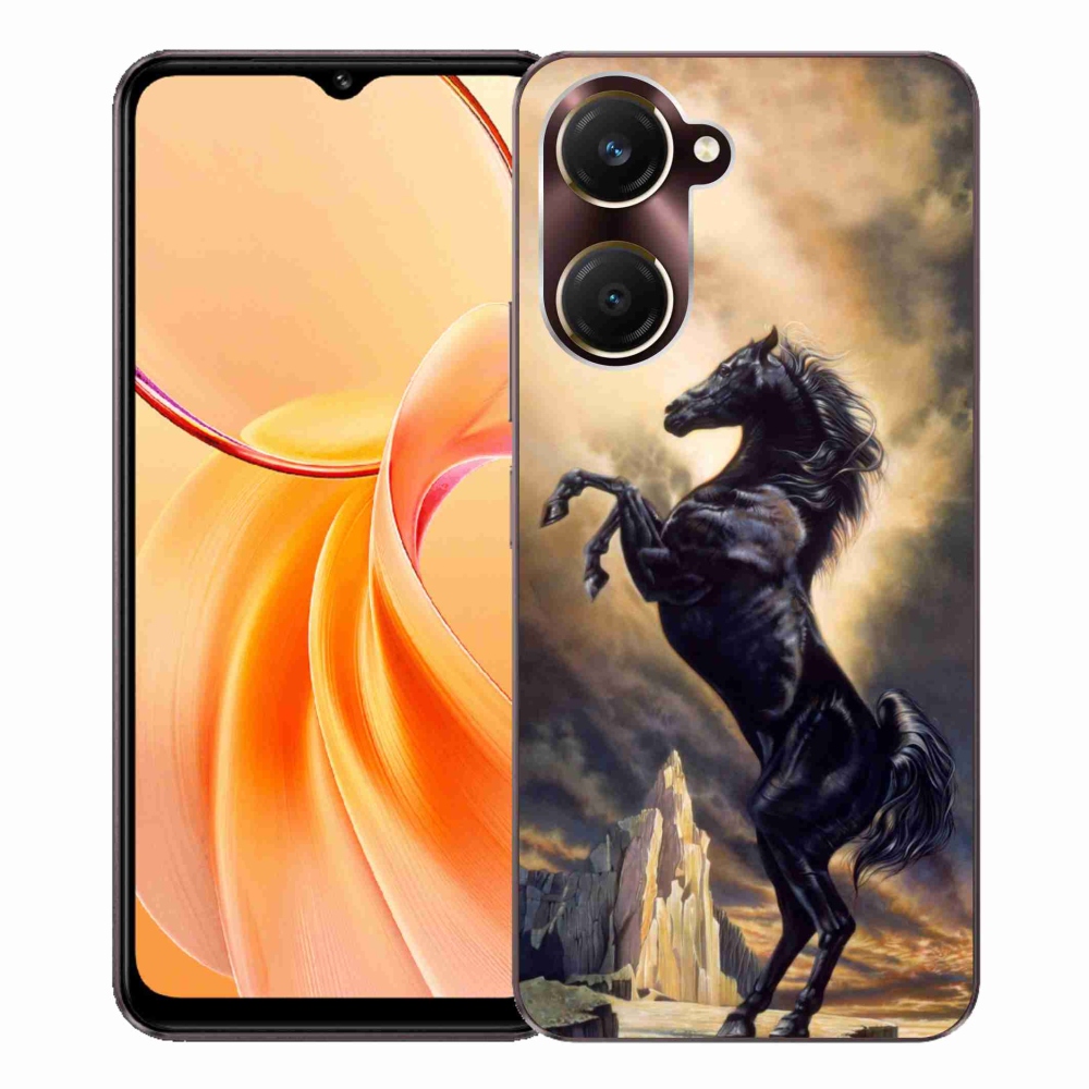 Gélový kryt mmCase na Vivo Y28s 5G - čierny kreslený kôň