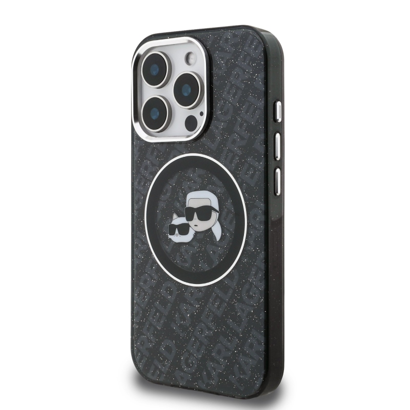 Karl Lagerfeld IML K&CH Heads Repeated Logo MagSafe Zadný Kryt pre iPhone 15 Pro Black