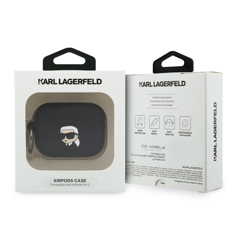 Karl Lagerfeld 3D logo NFT Karl Head Silikónové puzdro pre AirPods Pro 3 Black