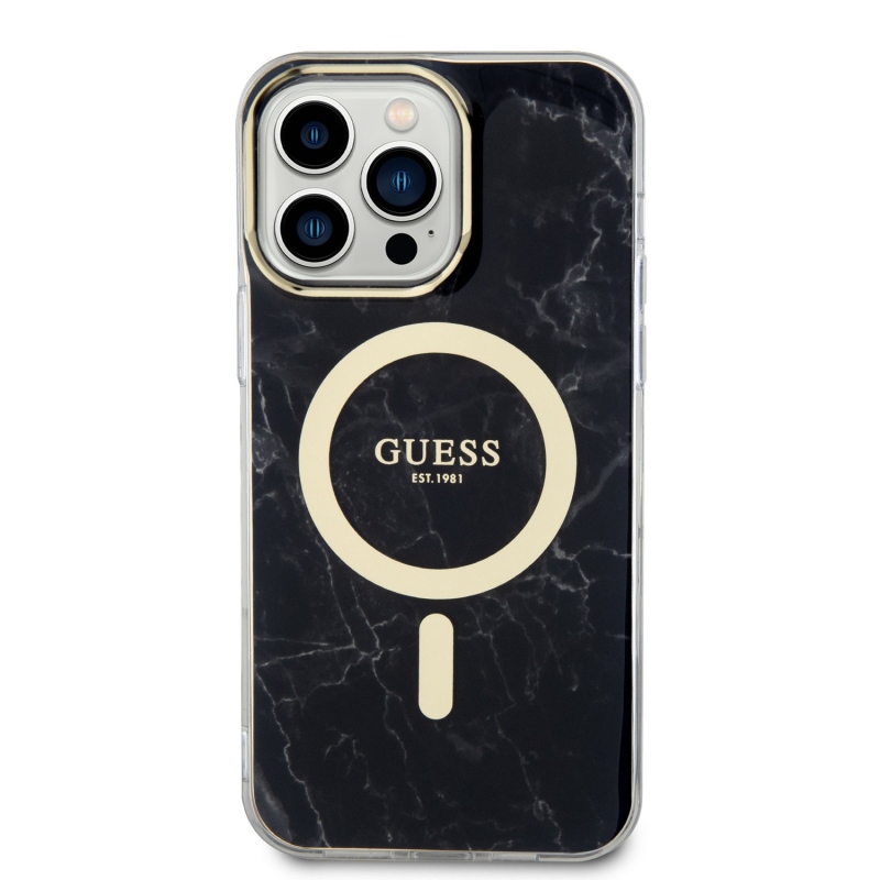 Guess IML Marble MagSafe Zadný Kryt pre iPhone 13 Pro Max Black