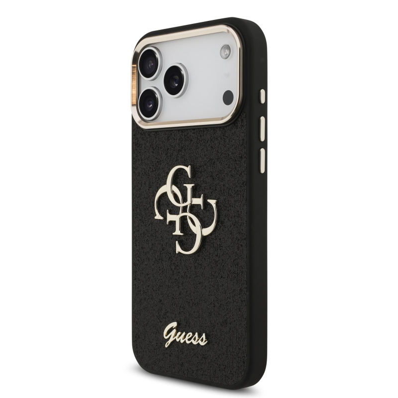 Guess PU Pevný zadný kryt 4G s kovovým rámom pre iPhone 17 Pro Max Black