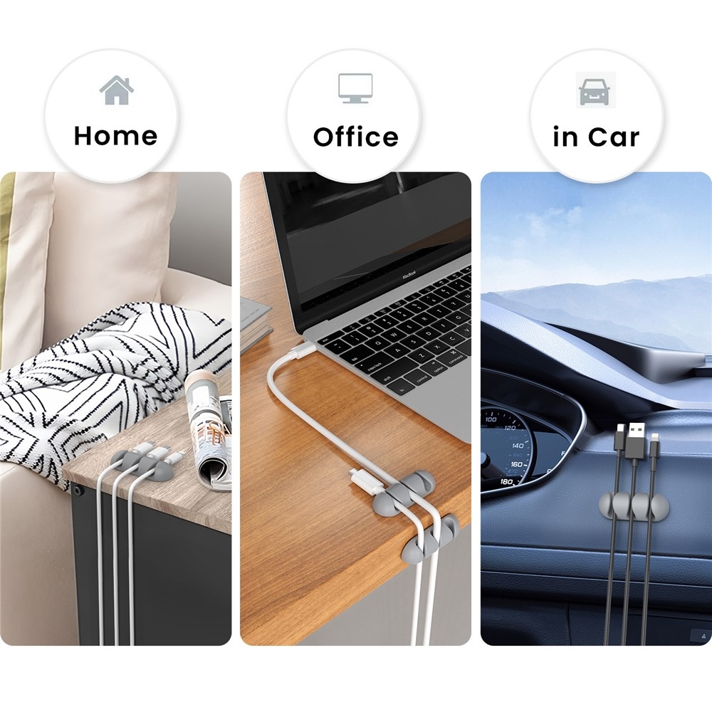 Silikónový držiak káblov s 3 drážkami a samolepiacim uchytením - šedý