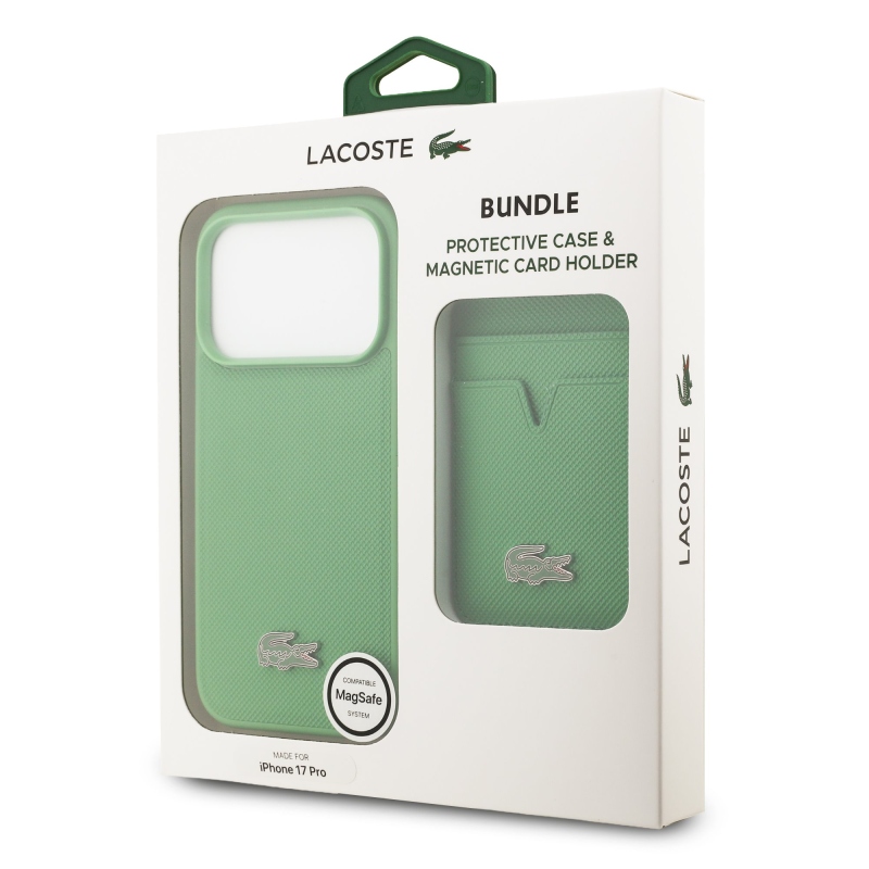 Lacoste Iconic Petit Pique MagSafe zadný kryt + peňaženka pre iPhone 17 Pro Green