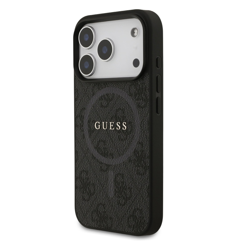 Guess PU kožený zadný kryt 4G Colored Ring MagSafe pre iPhone 17 Pro Black