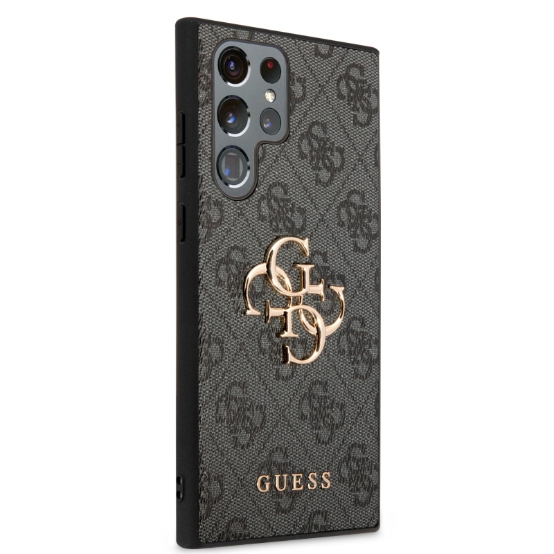 Guess PU 4G Metal Logo Zadný Kryt pre Samsung Galaxy S24 Ultra Grey