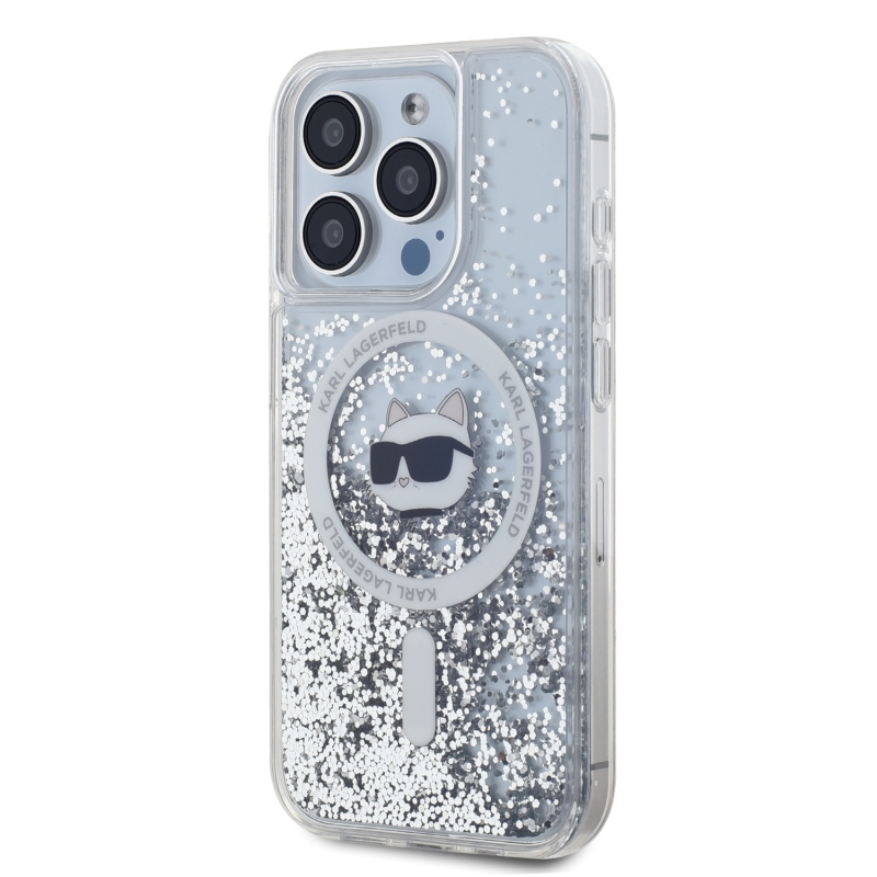 Karl Lagerfeld Liquid Glitter Chúpette Head MagSafe Zadný Kryt pre iPhone 15 Pro Transparent