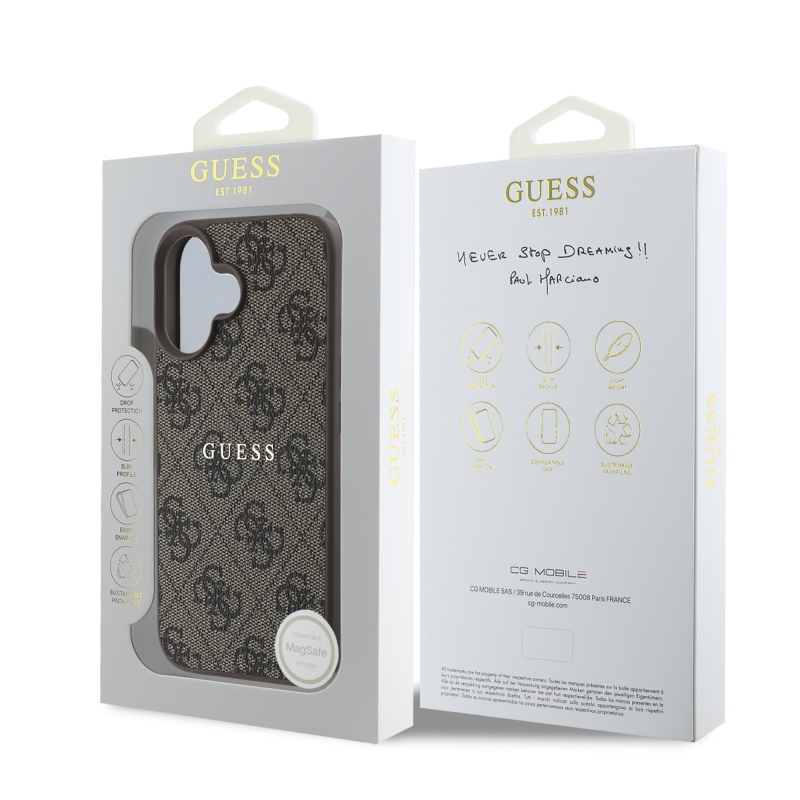 Guess PU 4G Classic Logo MagSafe zadný kryt pre iPhone 16 Plus Brown