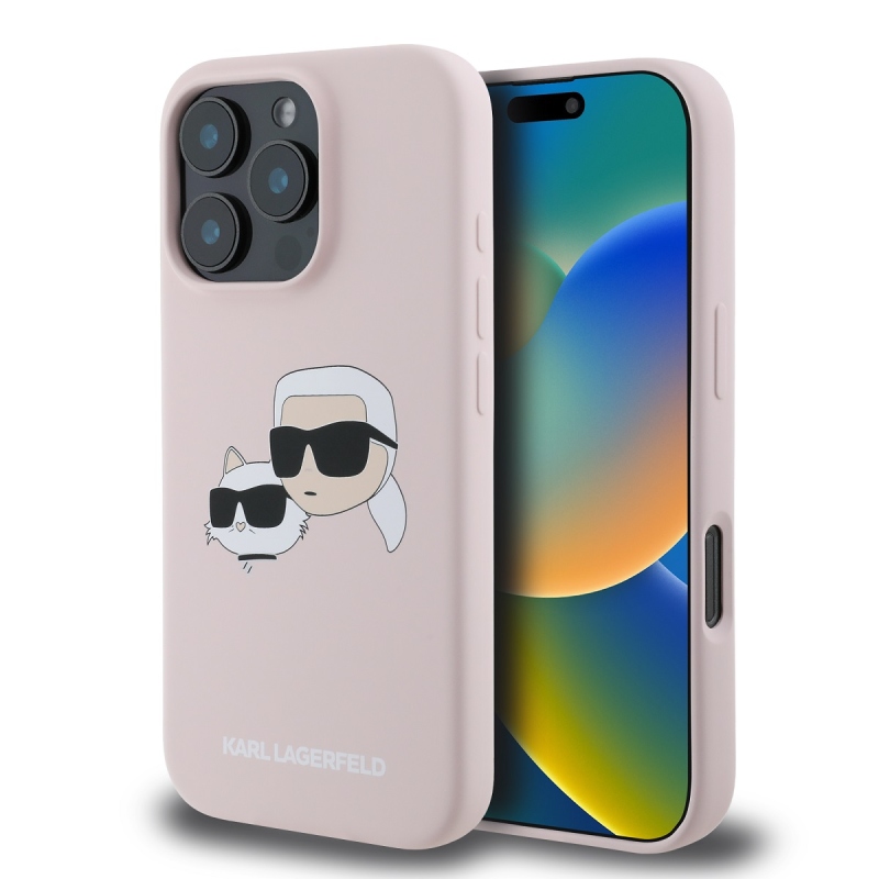 Karl Lagerfeld Liquid Silicone Double Heads MagSafe Zadný Kryt pre iPhone 16 Pro Pink