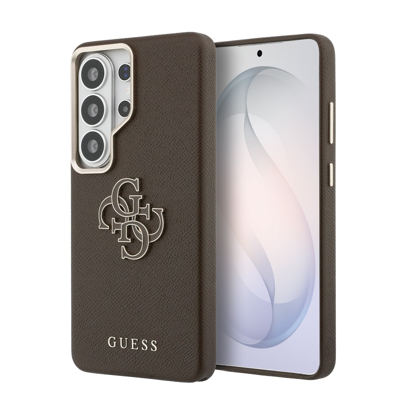 Guess PU 4G Resin Metal Logo Zadný kryt pre Samsung Galaxy S26 Ultra Brown