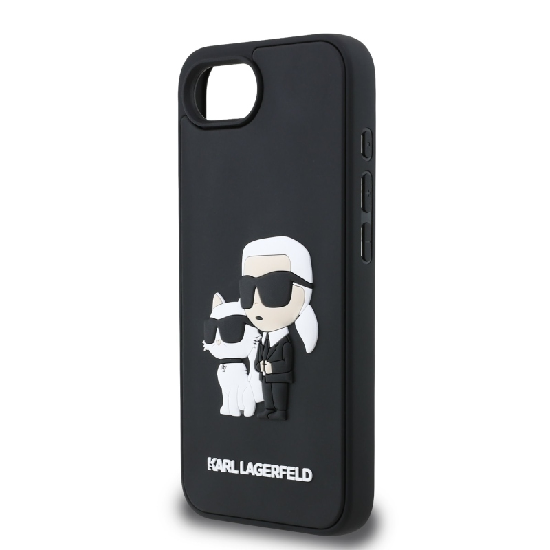 Karl Lagerfeld 3D gumový zadný kryt Karl and Choupette pre iPhone 16e Black