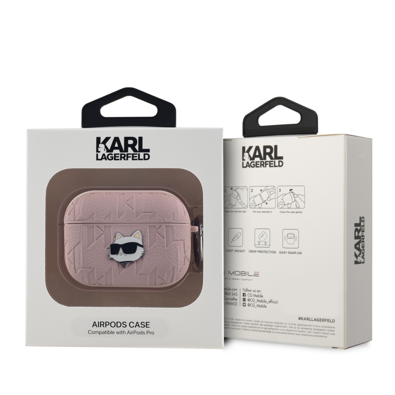 Karl Lagerfeld PU Embossed Choupette Head Puzdro pre AirPods Pro Pink