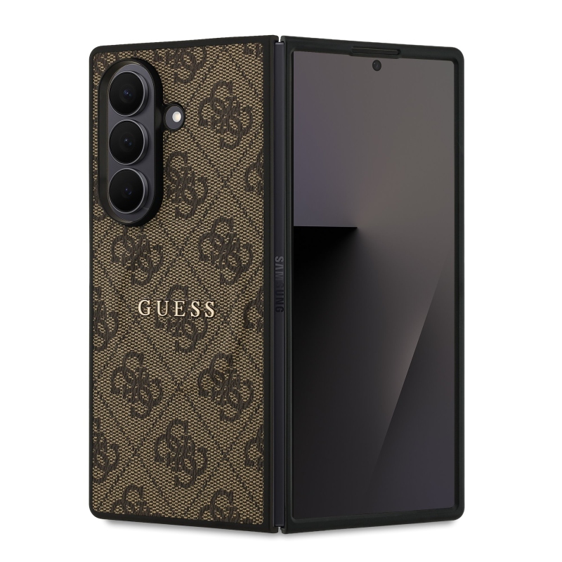 Guess PU kožený 4G farebný magnetický zadný kryt pre Samsung Galaxy Z Fold 7 Brown