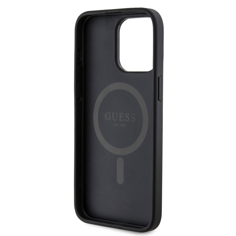 Guess PU Leather 4G Colored Ring MagSafe Zadný Kryt pre iPhone 15 Pro Max Black