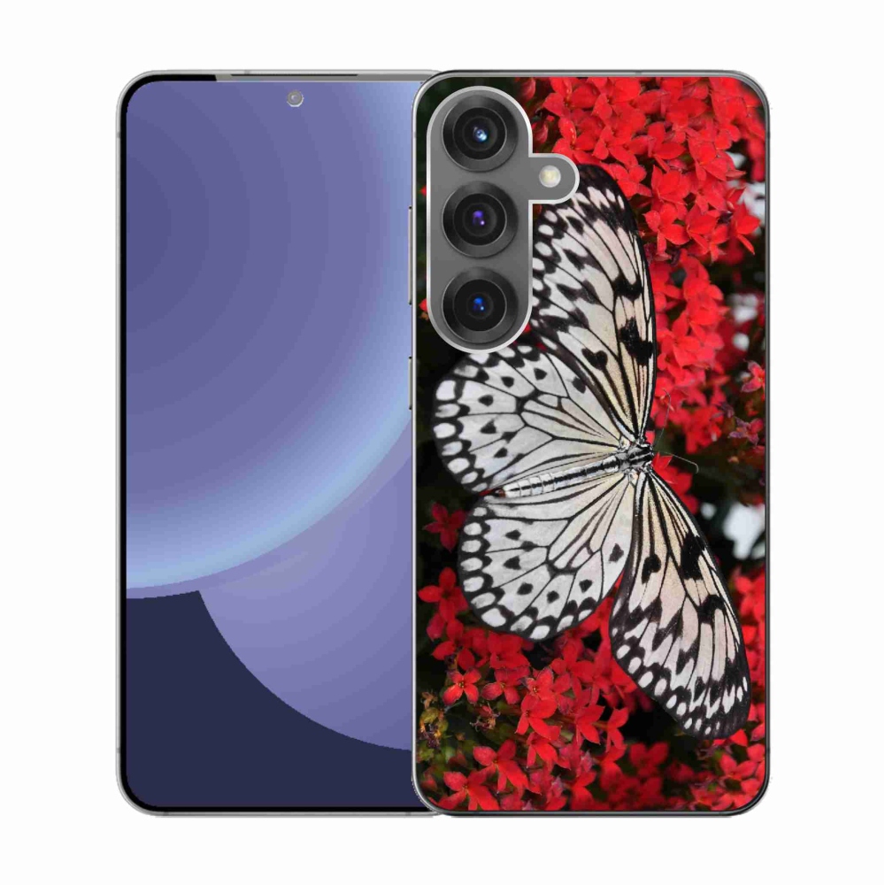 Gélový kryt mmCase na Samsung Galaxy S25 - čiernobiely motýľ 1
