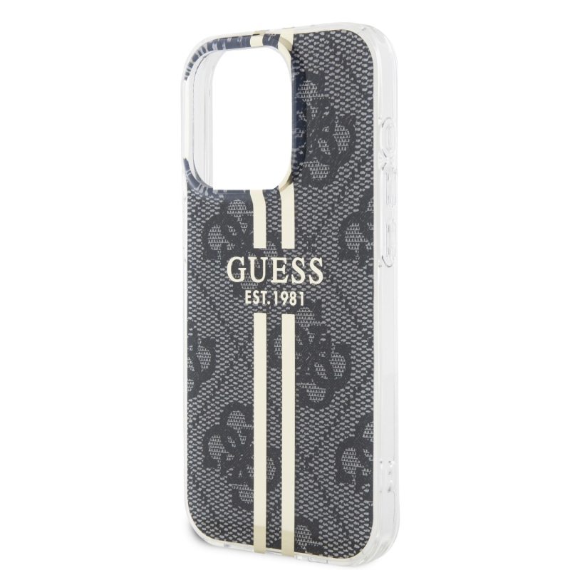 Guess IML 4G Gold Stripe Zadný Kryt pre iPhone 15 Pro Black