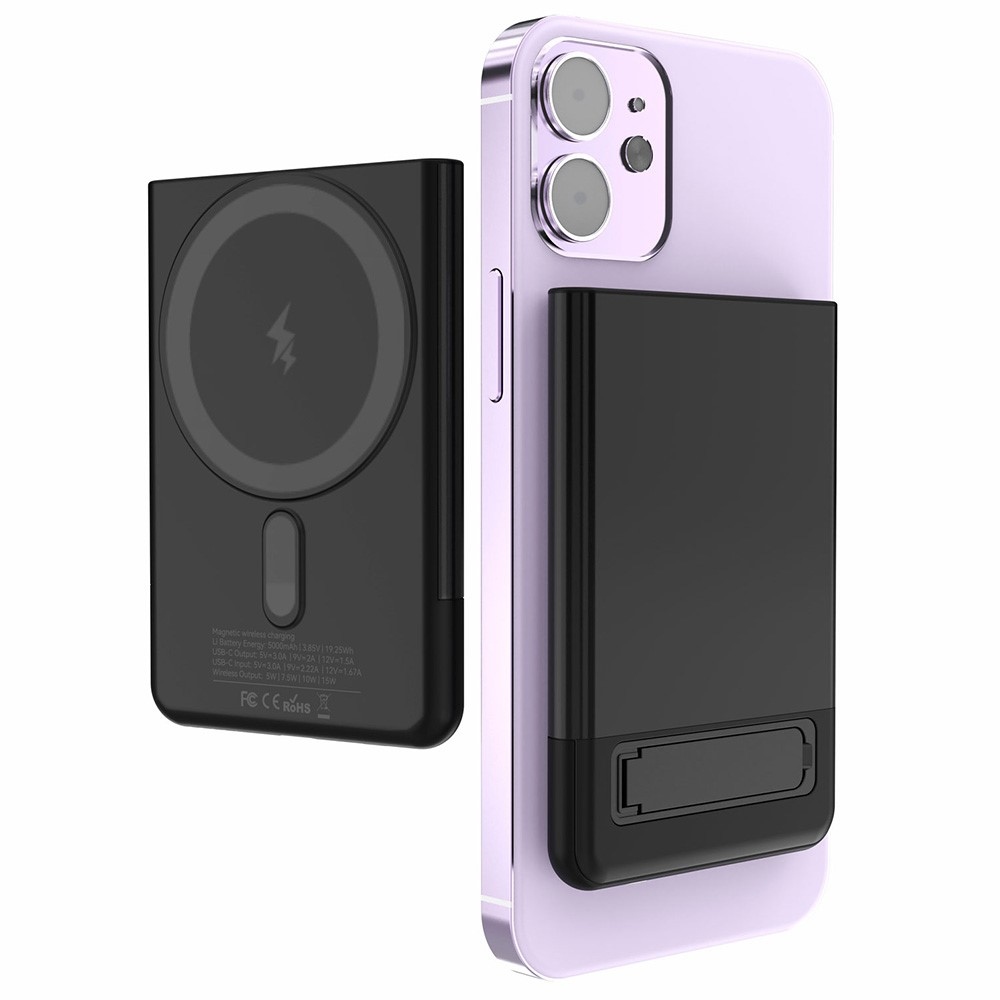 M10 Ultra tenká magnetická powerbanka 5000 mAh 15W so stojanom - čierna