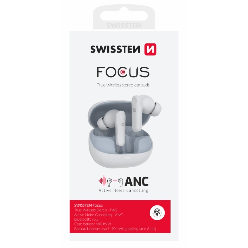 Swissten bluetooth slúchadlá ANC Focus - biele