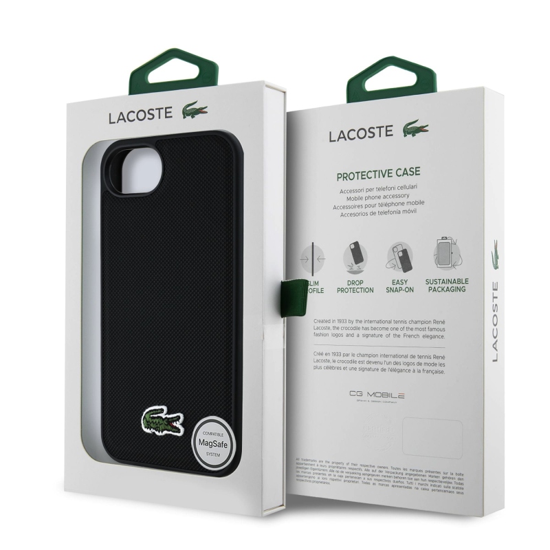 Lacoste Iconic Petit Pique Woven Logo MagSafe Zadný Kryt pre iPhone 16e Black
