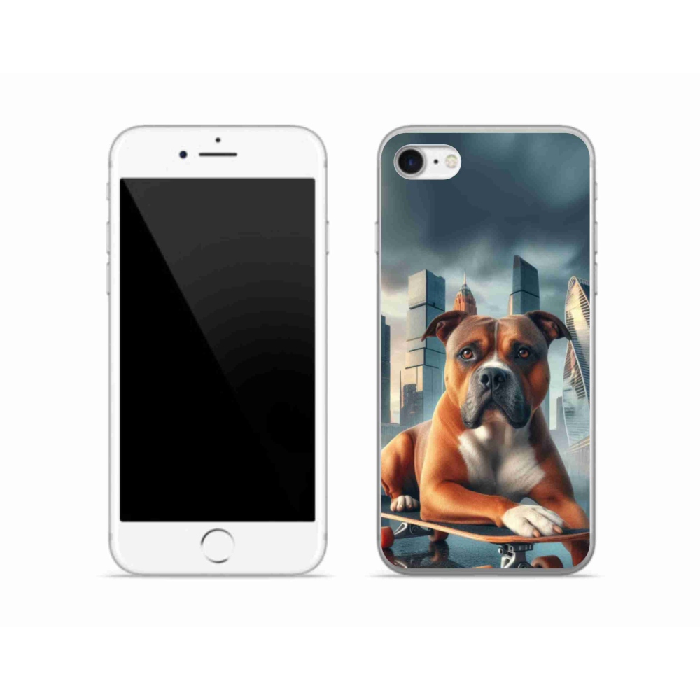 Gélový kryt mmCase na iPhone SE (2022) - pes na skateboarde