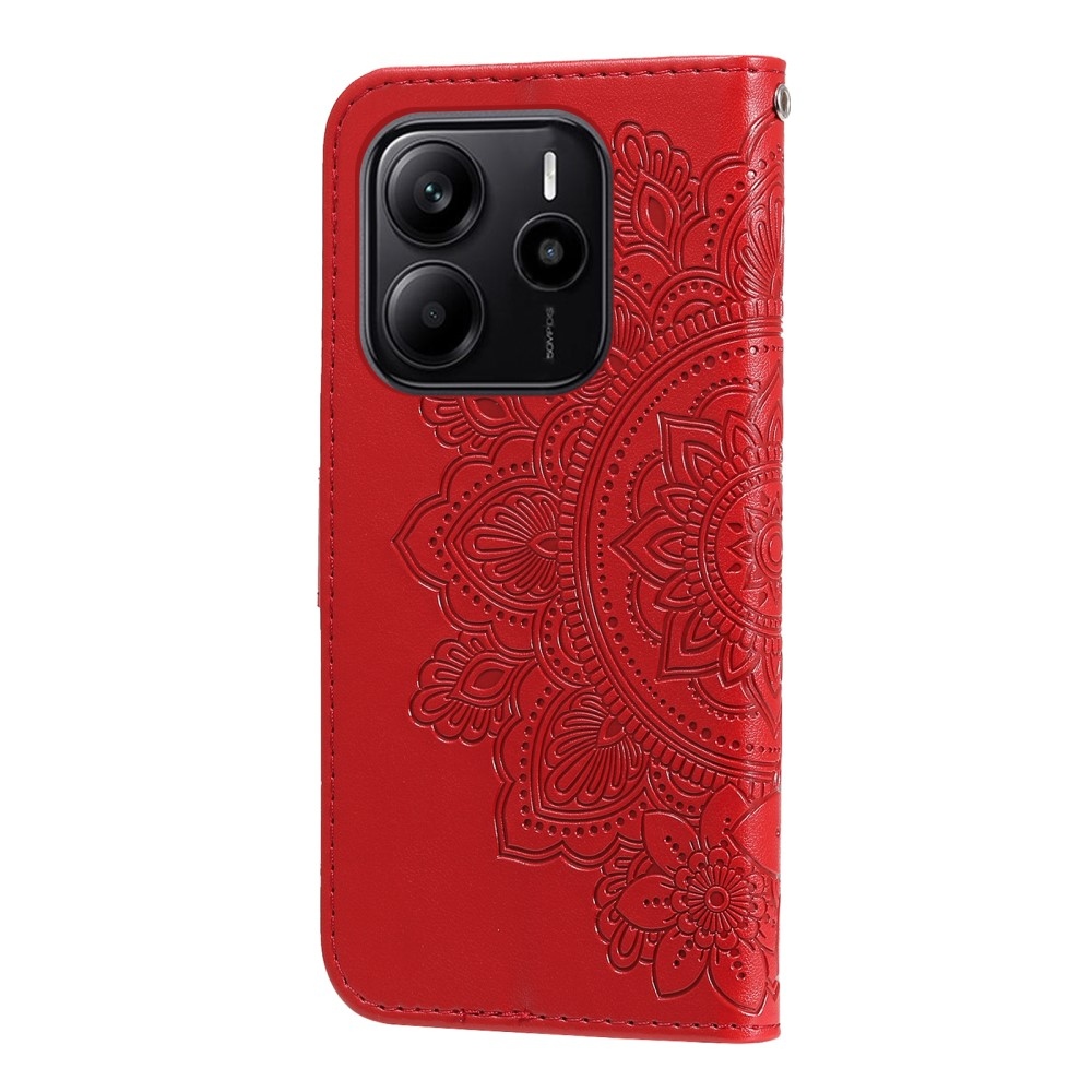 Floral knižkové púzdro na Xiaomi Redmi Note 14 - červené