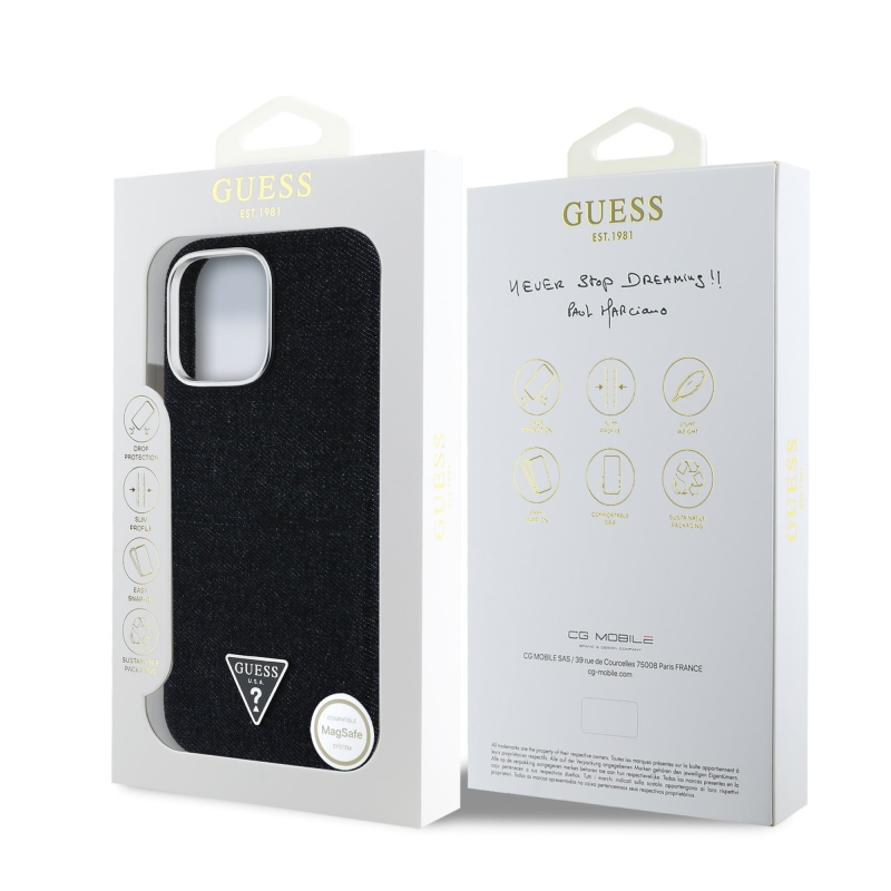 Guess Denim Triangle Logo MagSafe Zadný Kryt pre iPhone 16 Pro Black
