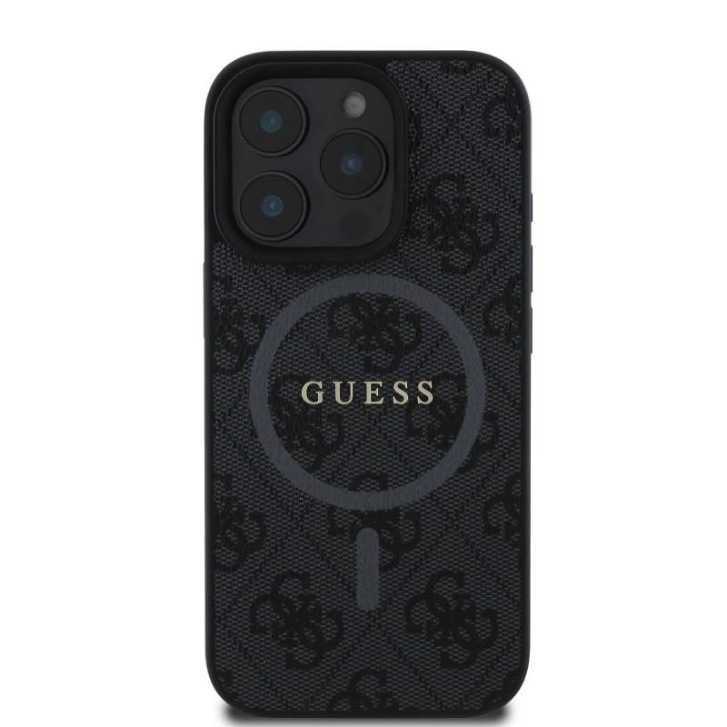 Guess PU Leather 4G Colored Ring MagSafe Zadný Kryt pre iPhone 16 Pro Black